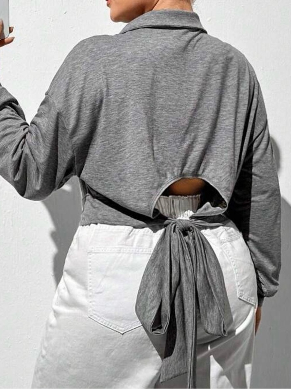 SHEIN Gray Open-Back Tie-Back Sweatshirt